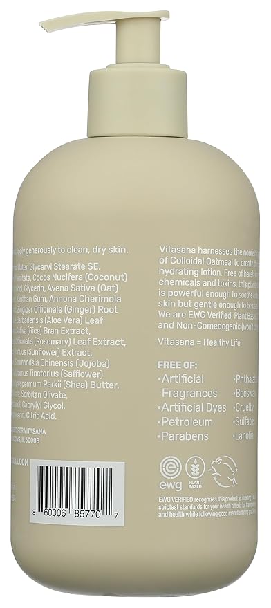 Vitasana Hydrating Hand & Body Lotion, 16 oz – Fragrance‑Free, 99% Plant‑Derived with 2% Colloidal Oatmeal, EWG Verified, Hypoallergenic, Paraben‑Free, Sulfate‑Free, Cruelty‑Free-Velvo Beauty