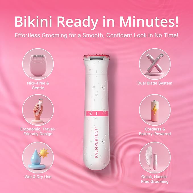 Clio PALMPERFECT Electric Bikini Trimmer - Travel-Friendly Hair Shaver for Smooth, Dual Blade for Close Shave, Use Wet or Dry - Battery-Powered + Trimming Guide Included-Velvo Beauty