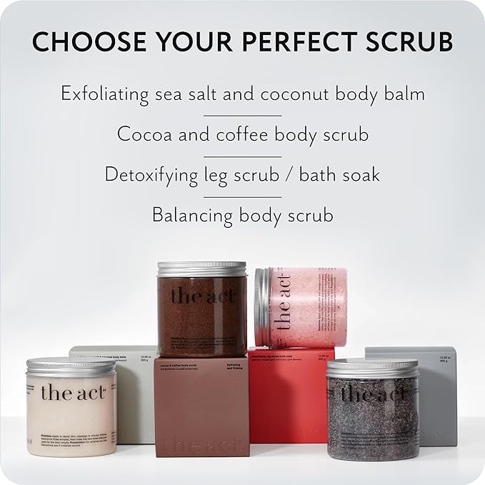 THE ACT Coffee Body Scrub with Salt & Cocoa – Exfoliating Scrub for Cellulite, Stretch Marks, Ingrown Hair – Organic Moisturizing Body Scrub with Vitamin E & Menthol – Gift for Women & Men, 10.58 Oz-Velvo Beauty