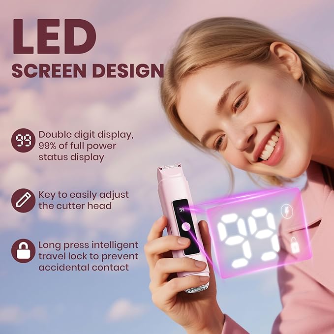 Bikini Trimmer for Women,IPX7 Waterproof Painless Electric Razors for Trip,Portable&Easy Cleaning Lady Underarm Pubic Leg Arm Body Face,Electric Shaver for Travel&Shower Use,Gifts for Women,Pink-Velvo Beauty