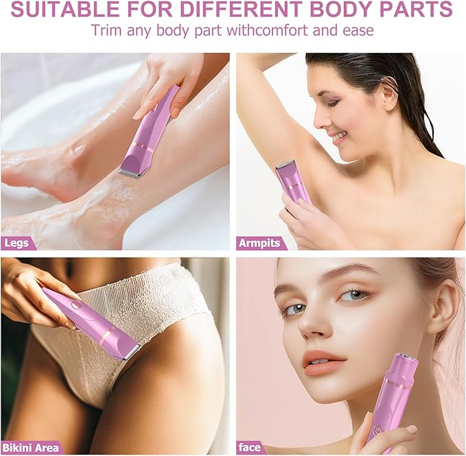OLOV Electric Body Hair Trimmer - Groin Trimmer for Men - Bikini Trimmer Women - Wet/Dry Shaver Groomer, Replaceable Ceramic Blade Heads, USB Recharge Dock, Waterproof Hygiene Razor, Pink-Velvo Beauty