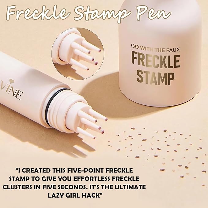 Freckle Stamp Pen, Waterproof Fake Freckles Makeup Tool, Upgrade Liquid Faux Freckles Pen, Quick-Dry, Long-Lasting, Lifelike, Natural Sunkissed Makeup, with Multi-Prong Precision Stamp Head (Medium)-Velvo Beauty