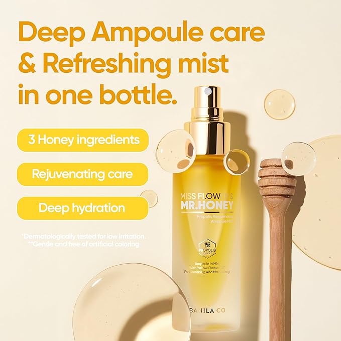 BANILA CO Miss Flower & Mr Honey Propolis Ampoule Mist | Nourishing Skin Double Layer & Moisturizing Makeup Fixer Setting Spray | Hydration Boost, Radiant Glow Serum (99ml / 3.34 fl oz)-Velvo Beauty