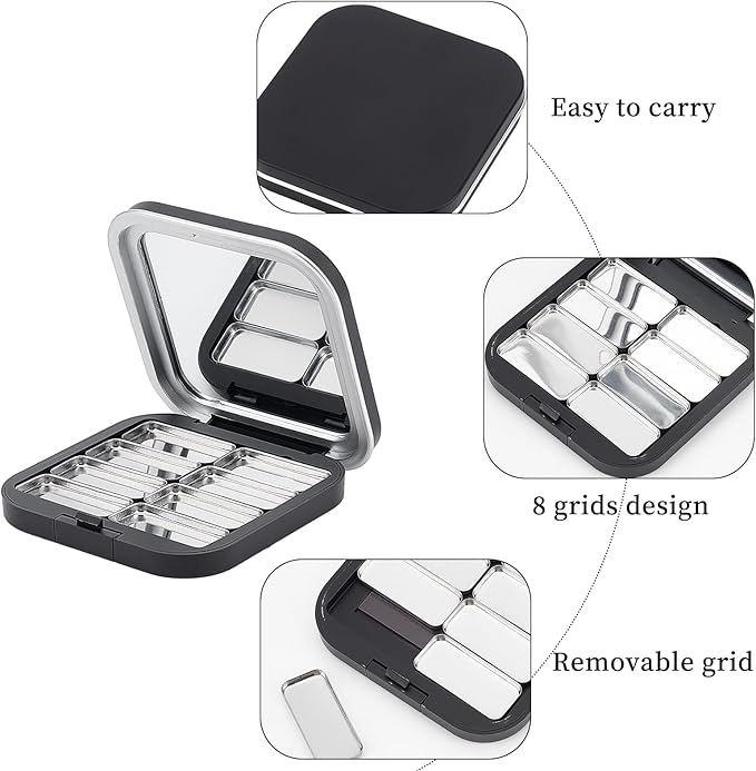 NICENEEDED 2 Pcs Empty Eyeshadow Palettes, 8 Grids Blush Pallet Makeup, DIY Eye Shadow Pigment Holder Case Refillable Cosmetic Sample Makeup Storage Box for Women-Velvo Beauty