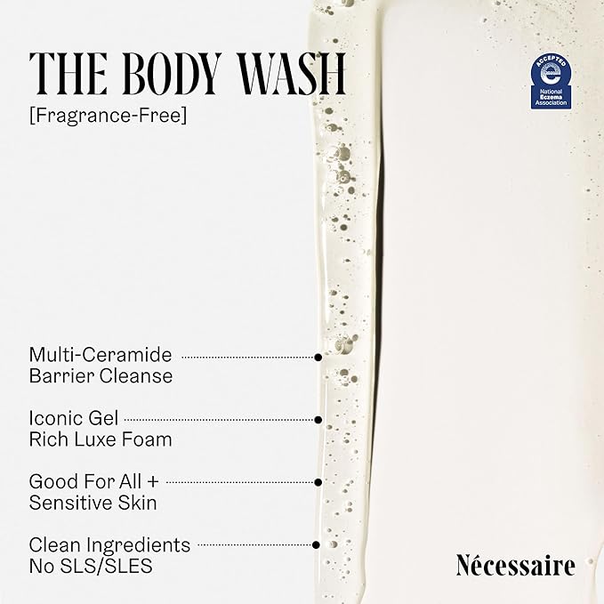 Nécessaire The Body Wash. Fragrance-Free. Multi-Vitamin Gel Cleanser. Nourish, Soften. Hypoallergenic. Dermatologist-Tested. No SLS/SLES. 250 ml / 8.4 fl oz-Velvo Beauty