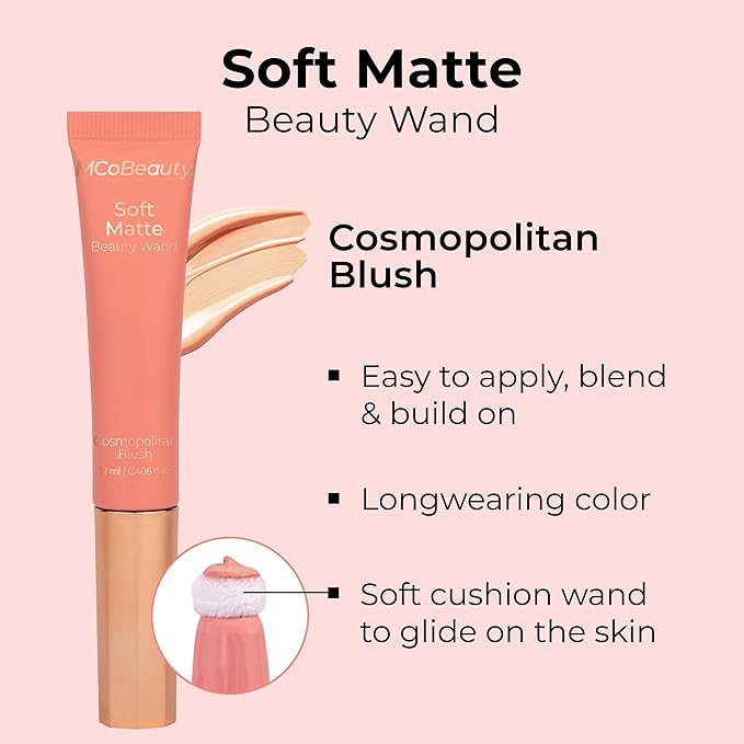 MCoBeauty Soft Matte Beauty Wand, Cosmopolitan Blush, Velvety Finish of Buildable Color, Vegan, Cruelty Free Cosmetics-Velvo Beauty