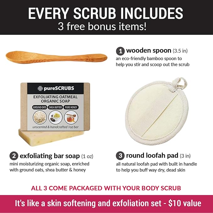 pureSCRUBS Premium Lemongrass Dead Sea Salt Body Exfoliator Scrub, Full Exfoliating Body Scrubber - Large 16oz Jar, Filled With Essential Oils, Includes Spoon, Loofah & Exfoliating Skin Soap-Velvo Beauty