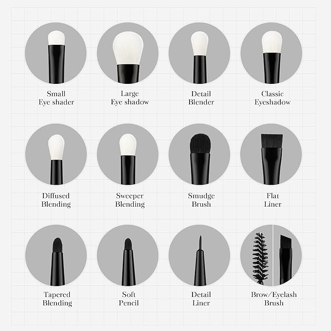 Jessup Eyeshadow Brush Set 12pcs Black Eye Makeup Brushes Set Professional with Natural Synthetic Hair for Eyebrow Eyelash Eyeliner Spoolie Blending, T322-Velvo Beauty