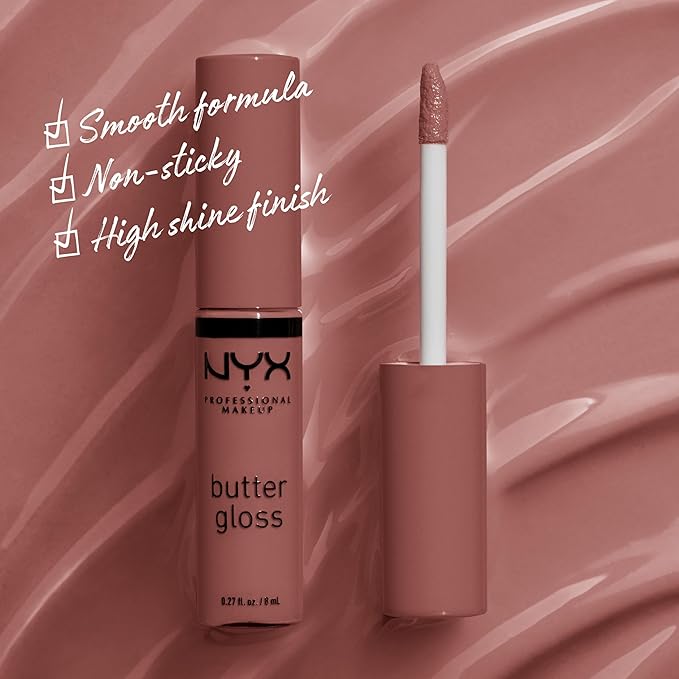 NYX PROFESSIONAL MAKEUP Butter Gloss Brown Sugar, Non-Sticky Lip Gloss - Spiked Toffee (Brown Mauve)-Velvo Beauty