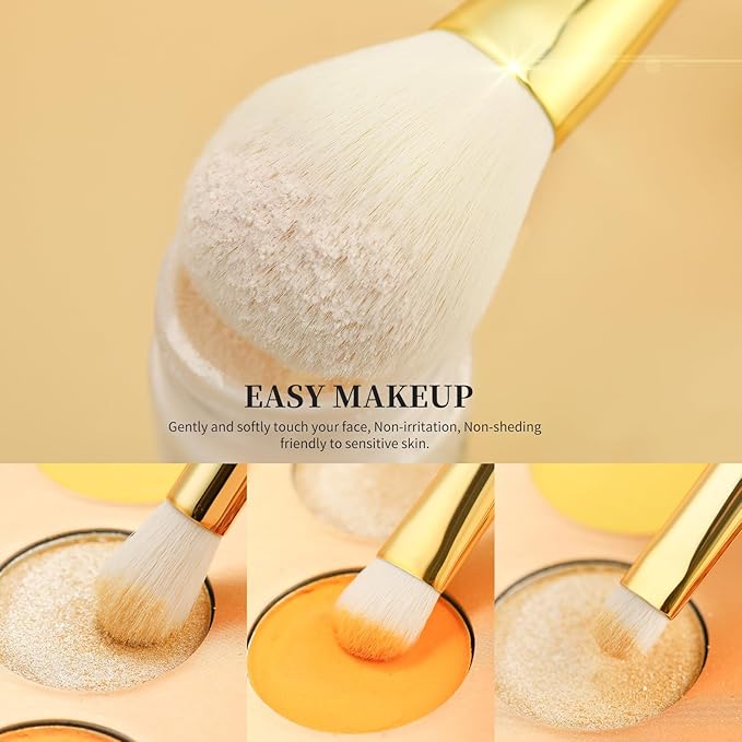 DUcare Makeup Brushes 15Pcs Makeup Brush Set with Holder Premium Synthetic Powder Foundation Contour Blush Concealer Eye Shadow Blending Liner Make Up Brush Kit gold-silver-Velvo Beauty