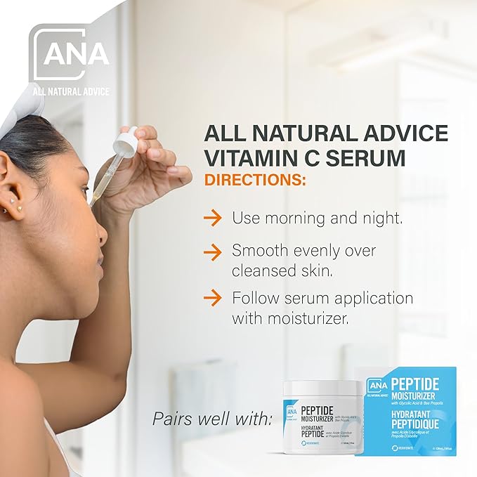 All Natural Advice Vitamin C Serum 30mL | 20% Vitamin C Face Serum Solution with Organic Botanicals, Hyaluronic Acid & Vitamin E | UV-Shielding Glass Bottle with Dropper | Canadian Skin Care-Velvo Beauty