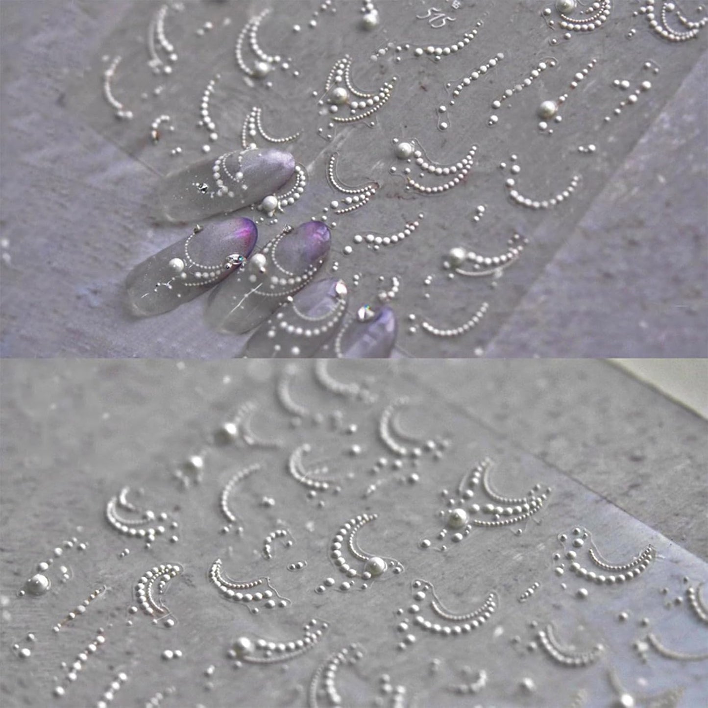 White French Tips Pearls Nail Art Stickers 5D Embossed Romantic Nail Stickers Line Nail Decals Design Nail Accessories for Women Valentine's Day Nail Art Decoration-Velvo Beauty