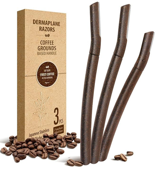 SINAHET Dermaplane Razor for Face, (3 Count) Professional Dermaplaning Tool with Coffee Grounds Based Handle, Facial and Eyebrow Hair Removal-Velvo Beauty