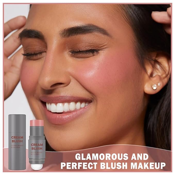 Cream Blush Stick with Sponge 3 in 1 Multi-Use Blush Makeup Stick Long Lasting Waterproof Natural Matte Cream Blush Stick for Cheeks, Lips and Eyes - Rose Red-Velvo Beauty