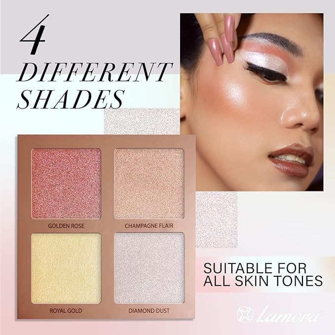 Highlighter Palette Highlighter Makeup Iluminador - Glow Bronzer Powder Makeup Highlighter Kit With Mirror - 4 Highly Pigmented Face Highlighter Shimmer Colors - Vegan, Cruelty Free & Hypoallergenic-Velvo Beauty