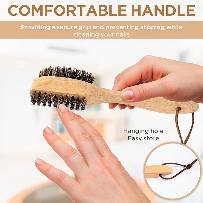 Takavu Horsehair Nail Brush, Natural Wood Handle, Nail Cleaning Brush for Scrubbing Fingernail Toenail Hand Feet, Dual Sided for Regular Manicure Nail Care Hygiene-Velvo Beauty