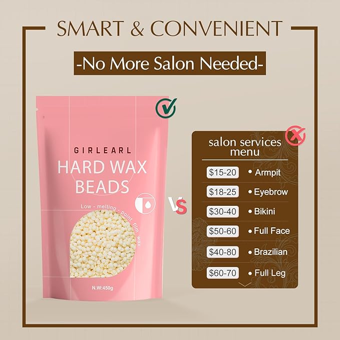 Hard Wax Beads, 1lb Wax Beans for Hair Removal, Hard Wax for Sensitive Skin at Home, Wax Refill Perfect for Eyebrow, Facial, Brazilian Bikini, Legs and Full Body for Women and Men (Cream)-Velvo Beauty