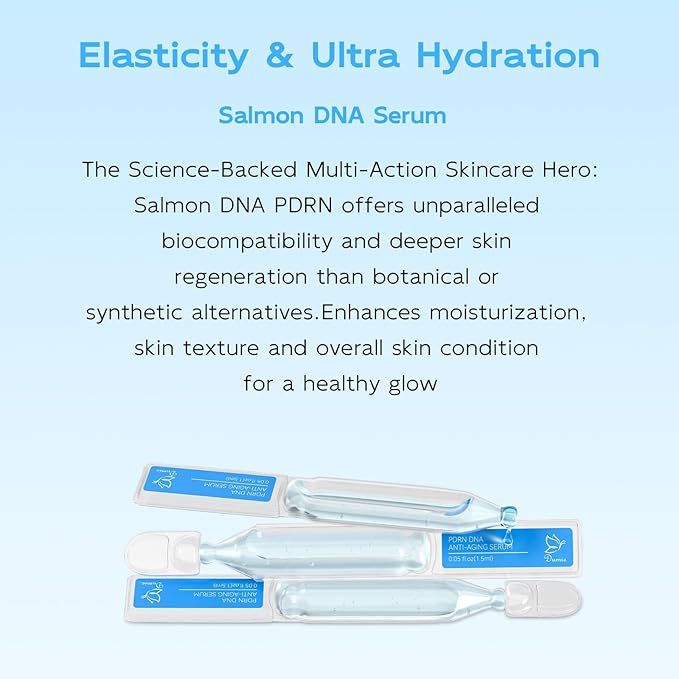 Salmon DNA PDRN Anti-Aging Serum, 5000ppm Salmon Egg DNA Ampoule, 2000ppm Collagen, Glutathione, Niacinamide & 6 Hyaluronic Acids, Korean Skincare for Wrinkles & Radiance,0.05 fl.oz x 30e-Velvo Beauty