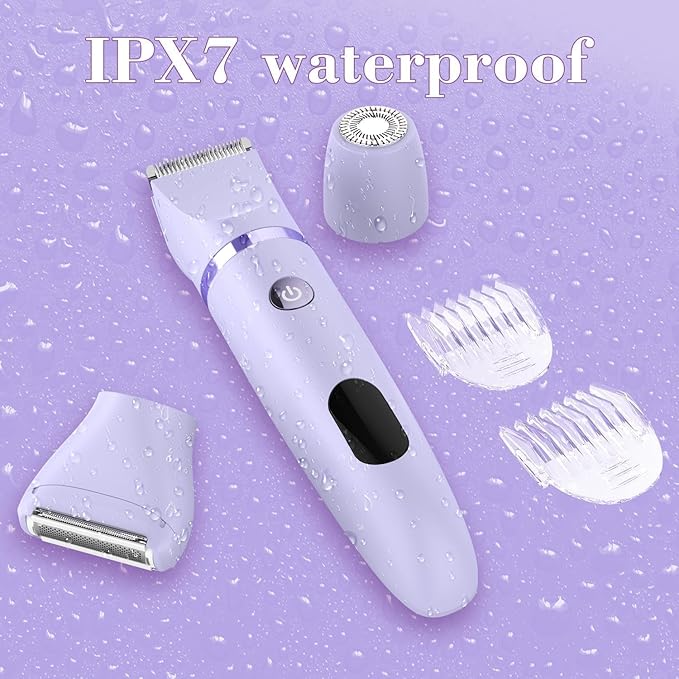 3-in-1 Electric Razor IPX7 Waterproof Bikini Trimmer Wet & Dry Use Painless Personal Trimmer Groomer for Ladies Face Body Legs Bikini Public Hairs Electric Lady Shaver with Replaceable Heads-Velvo Beauty