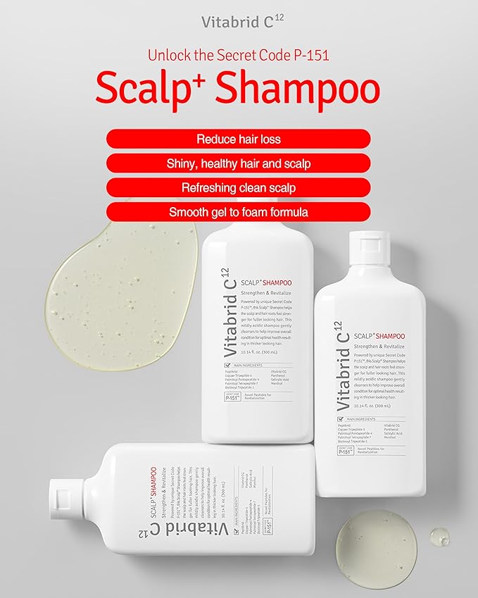 Scalp+ Shampoo for DHT Blocker, Hair Loss Relief - Moisture Anti-Aging Thickening Volumizing Fortifying & Repairing Hair Strength Fuller Hair with Vitamin C, Peptides, Biotin, 10.14 fl.oz.-Velvo Beauty