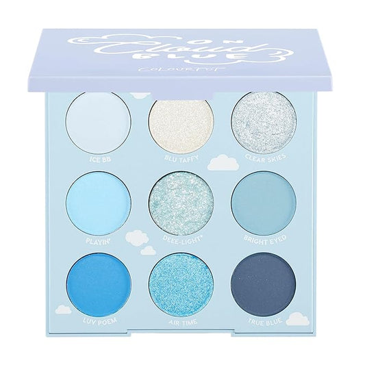ColourPop On Cloud Blue Shadow Palette - Baby Blue Shadow with Matte Sparkle, Metallic, Matte and Glitter Finishes - High-Pigment Eye Makeup with a Long-Wearing Formula (0.3 oz)-Velvo Beauty