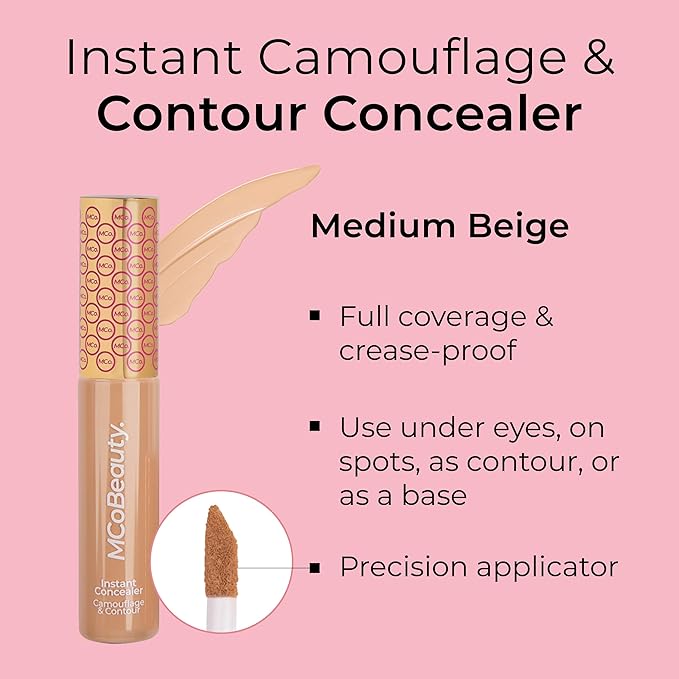 MCoBeauty Instant Concealer Camouflage & Contour, Medium Beige, Perfecting Contour with Flawless Coverage, Vegan, Cruelty Free Cosmetics-Velvo Beauty