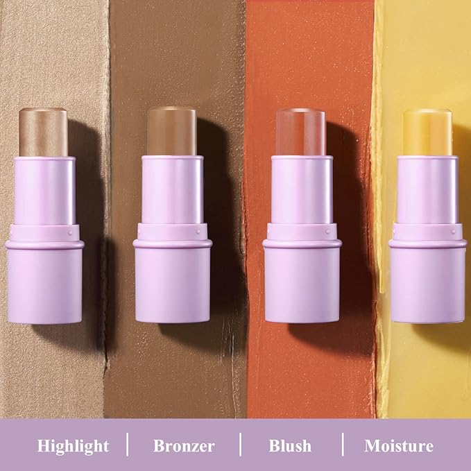 4Pcs Cream Blush Contour Highlighter Bronzer Moisturizer Stick Makeup Set #T Blush Glow2-Velvo Beauty