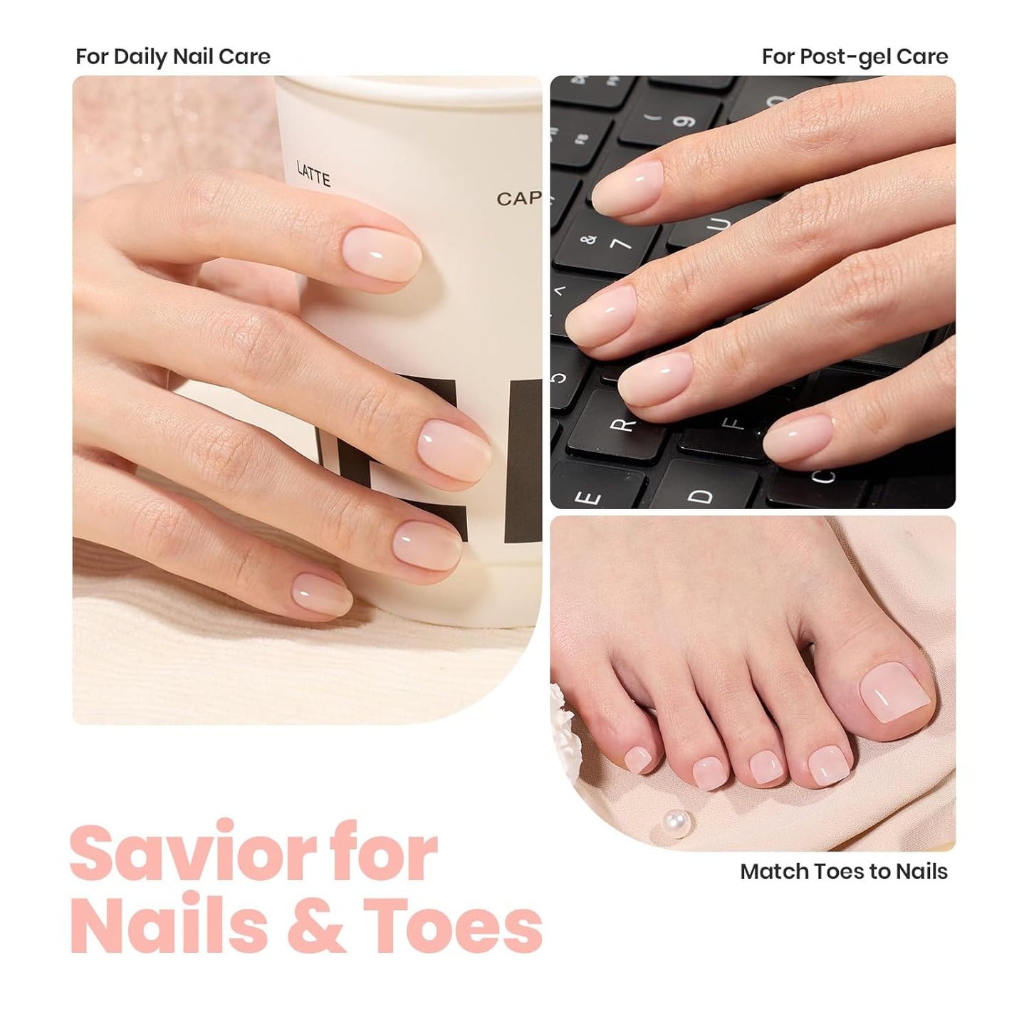 Beetles Sheer Light Nude Pink Nail Polish With 2 in 1 Base & Top Coat Set, Fast Drying & Nail Strengthen, Nail Lacquer Peach Liqueur, No UV Lamp Needed Nail Art Gifts for Women-Velvo Beauty