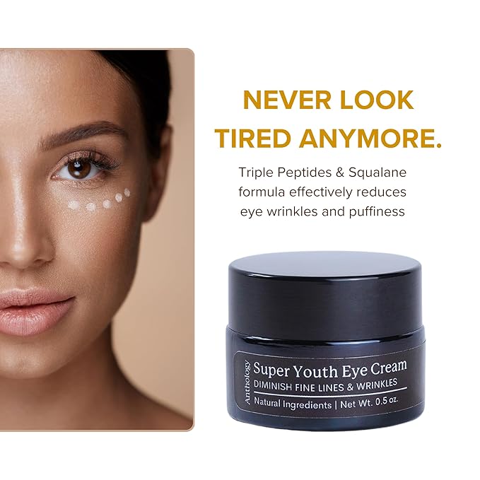 ANTHOLOGY Super Youth Eye Cream for Wrinkles & Dark Circles | Anti-aging Under Eye Cream with Peptides, Organic Aloe Vera & Vitamin C | Daily Use Intense Hydration | 0.5 fl oz 15 ml-Velvo Beauty