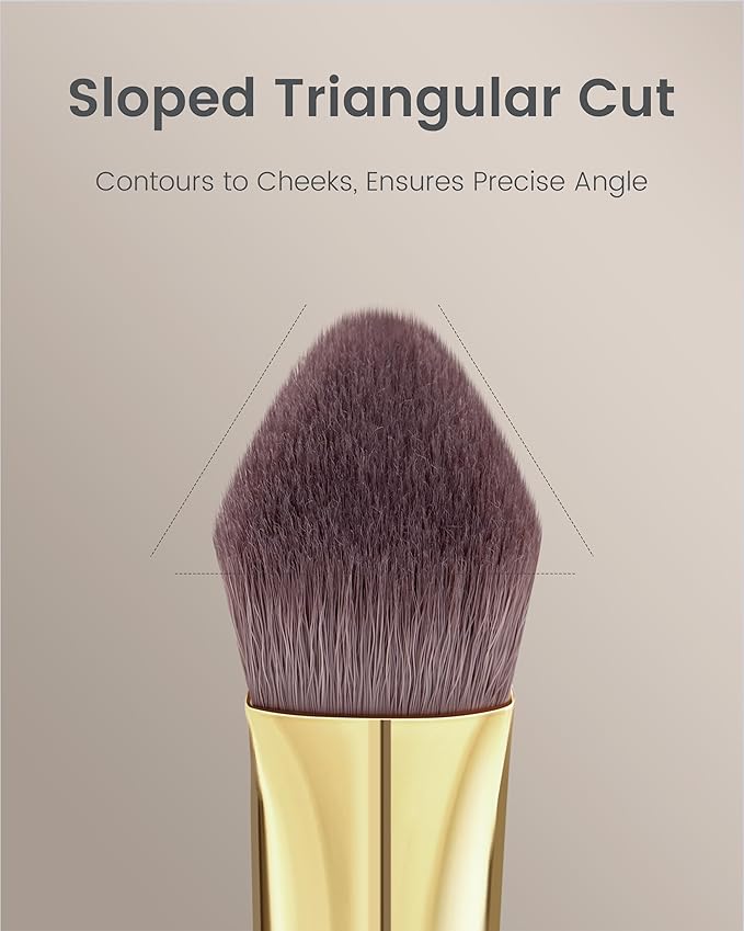 Desert Oak Series Triangular Contour Brush - Angled Synthetic Bristles for Cream/Liquid/Powder, Luxe Bubinga Handle & Brass Ferrule (CM 178)-Velvo Beauty