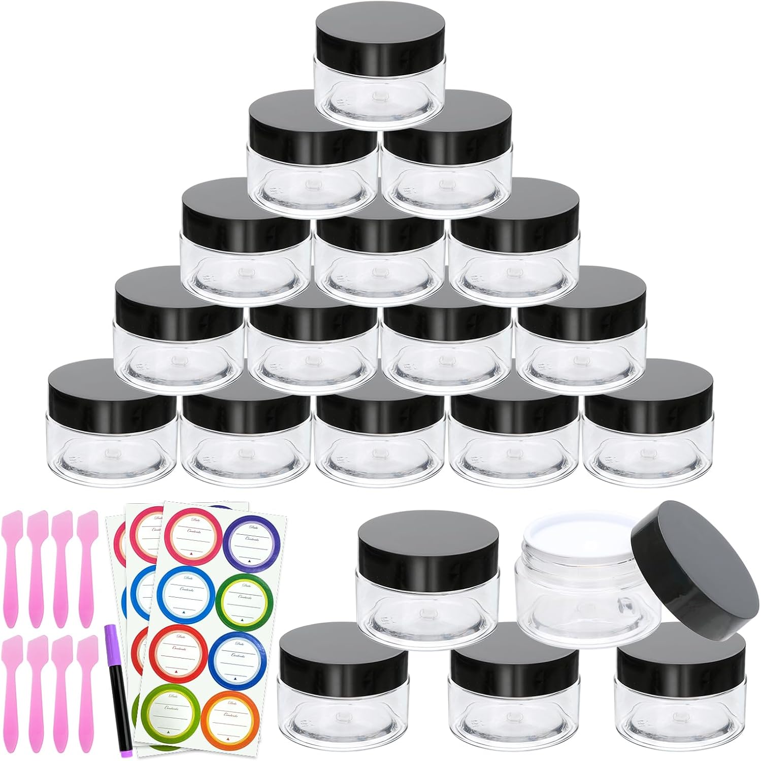 20 Pack 1oz Plastic Containers with Lids, Jars with Lids, Great for storing,lip balms, creams, ointments, cosmetics, samples-Velvo Beauty