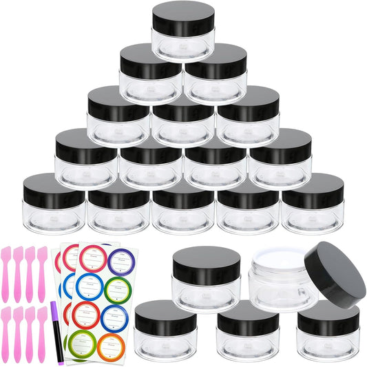 20 Pack 1oz Plastic Containers with Lids, Jars with Lids, Great for storing,lip balms, creams, ointments, cosmetics, samples-Velvo Beauty