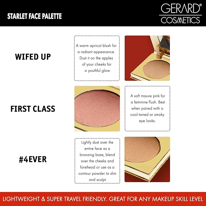 Blush and Bronzer Palette (Honeymoon) by Gerard Cosmetics | Vegan Powder Contour and Blush Makeup Palette | Professional Pigmented Formula | Cruelty Free and Made in the USA-Velvo Beauty