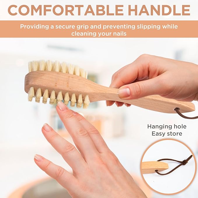 Takavu Nail Brush, Pure Boar Bristles, Natural Wood Handle, Nail Cleaning Brush for Scrubbing Fingernail Toenail Hand Feet, Dual Sided for Regular Manicure Nail Care Hygiene-Velvo Beauty
