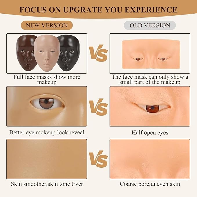 Make Up Practice Face, Face Painting Mannequin Head with Stand, 5D Reusable Silicone Face Practice Board, Mannequin Head for Makeup with Makeup Kit, Practice Face for Makeup Artist & Beginner, Brown-Velvo Beauty