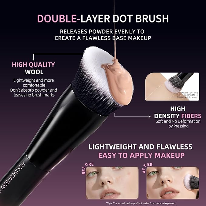 Makeup Brush Set, Flat Top Kabuki Brush Premium Foundation Brush for Liquid, Cream, and Powder with 2 Makeup Sponge for Foundation, Powder, Blush, and Concealer-Velvo Beauty