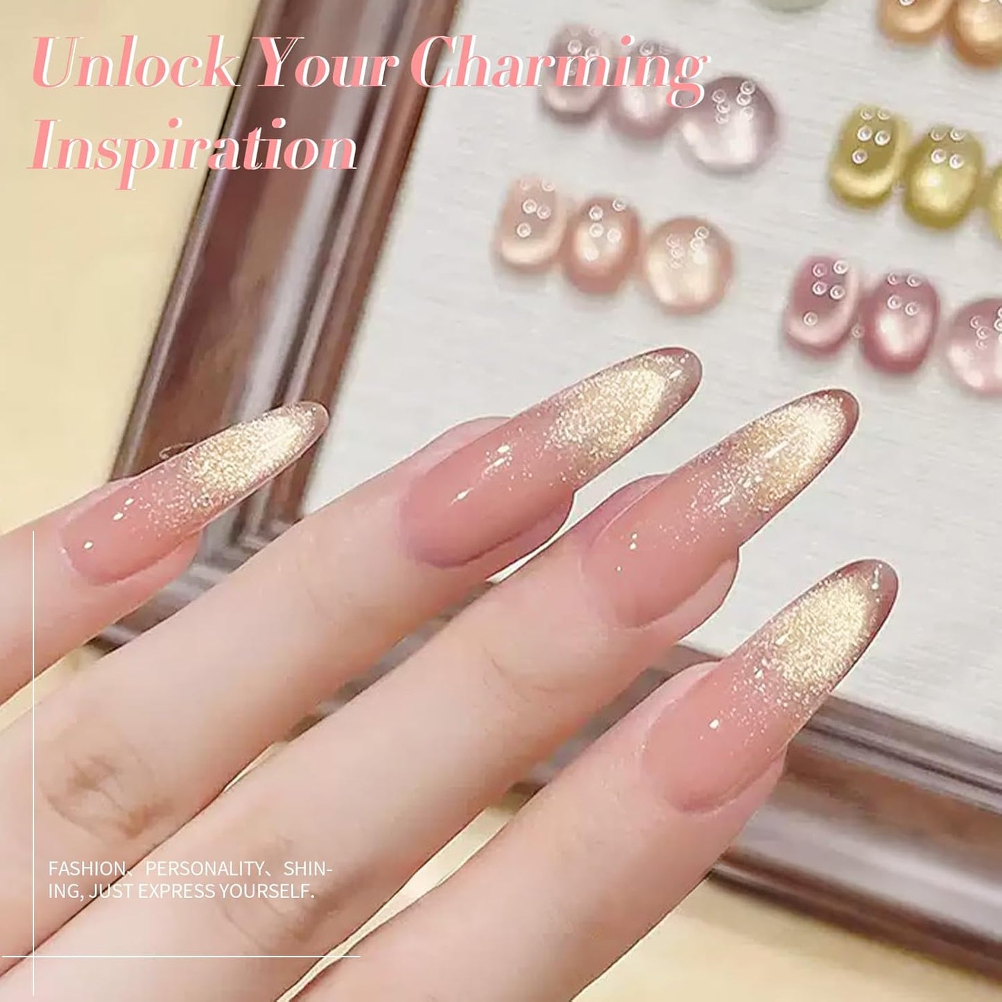 BORN PRETTY Pink Cat Magnetic Eye Gel Nail Polish Holographic Glitter Gel Polish Glass Magnetic Gel Nail Polish 15ML-Velvo Beauty