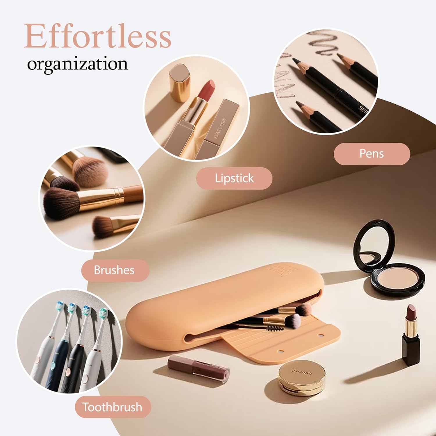 Silicone Makeup Brush Holder Set – Portable Travel Makeup Brush Holder with Makeup Sponge Holder and Foldable Cleaning Bowl – Upgraded 3-in-1 Cosmetic Organizer Set (coffee color)-Velvo Beauty