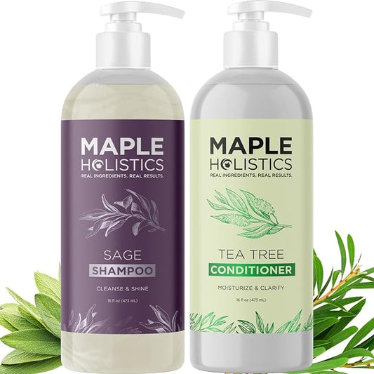 Sulfate Free Shampoo and Conditioner Set - Tea Tree Sage and Rosemary Shampoo and Conditioner for Dry Flaky Scalp Care - Deep Cleansing Color Safe Shampoo and Conditioner for Damaged Dry Hair Care-Velvo Beauty