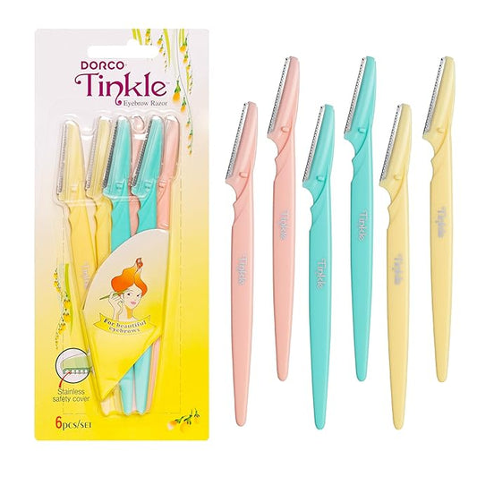 Tinkle Dermaplaning Tool 6ct, Dermaplane Razor for Women, Safe and Easy Peach Fuzz Remover, Eyebrow Trimmer with Protective Cover-Velvo Beauty