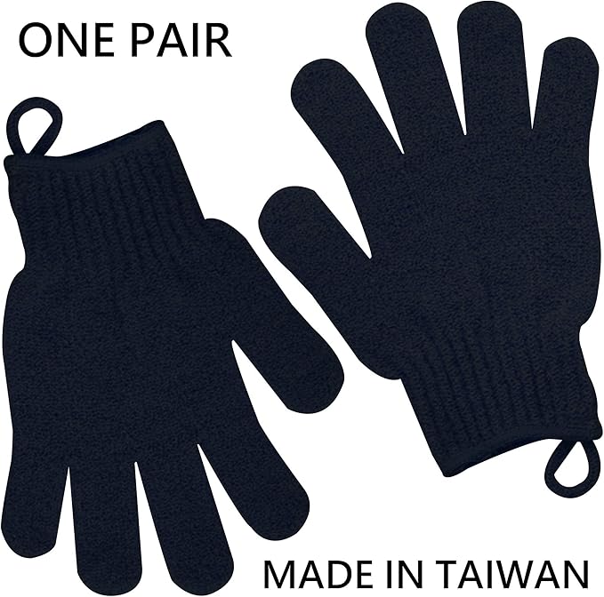 Exfoliating Glove with Hanging Loop - Bath Gloves 1 Pair Shower Gloves, Heavy Exfoliating Gloves for Men and Women Shower Gloves Body Wash Makes Skin Soft Healthy Body Exfoliating Gloves 1 Pair Black-Velvo Beauty