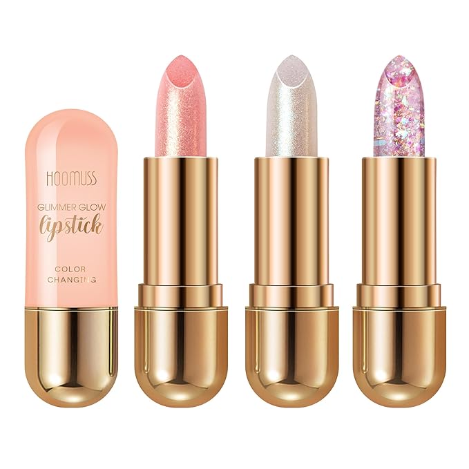 Glimmer Balm, Tinted Lip Balm Long Lasting PH Lipstick, Color Changing Lipstick Natural Chapstick, Glitter Pink Shade Lipstick (3pack)-Velvo Beauty