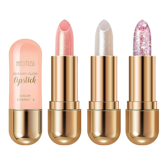 Glimmer Balm, Tinted Lip Balm Long Lasting PH Lipstick, Color Changing Lipstick Natural Chapstick, Glitter Pink Shade Lipstick (3pack)-Velvo Beauty