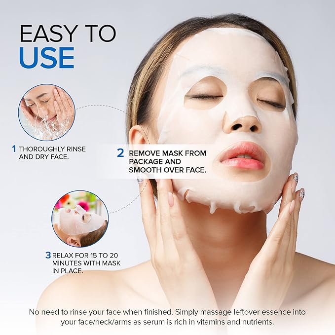 Azure Cosmetics Hyaluronic Acid & Retinol Face Mask - Dermatologist Tested - Rejuvenating & Hydrating Sheet Mask - Reduce Fine Lines & Wrinkles, Smooths & Repairs - Korean Skin Care - Pack of 5-Velvo Beauty