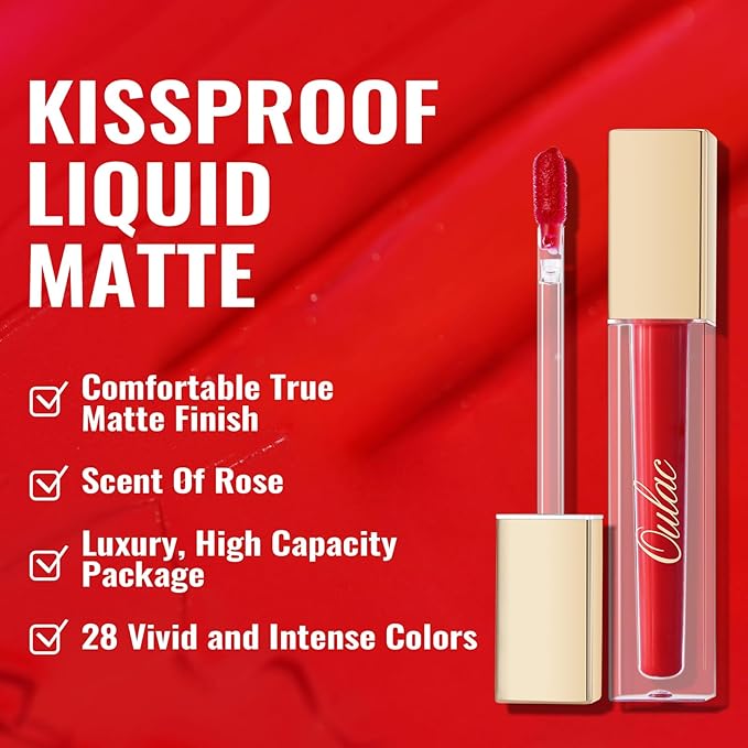 Oulac Red Matte Lipstick for Women, Classic Red Lip Stain Long Lasting Waterproof, No Transfer, Creamy High Pigmented Formula with Rose Oil, Vegan & Cruelty-Free, M02-Velvo Beauty