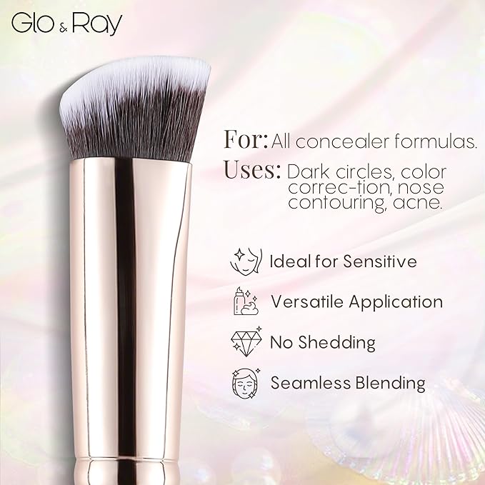 GLO&RAY Angled Concealer Brush with Cap – Flat Top Synthetic Makeup Brush for Under Eye, Spot Coverage, Travel Size Concealer Blending Tool for Liquid & Cream Application (Pink)-Velvo Beauty
