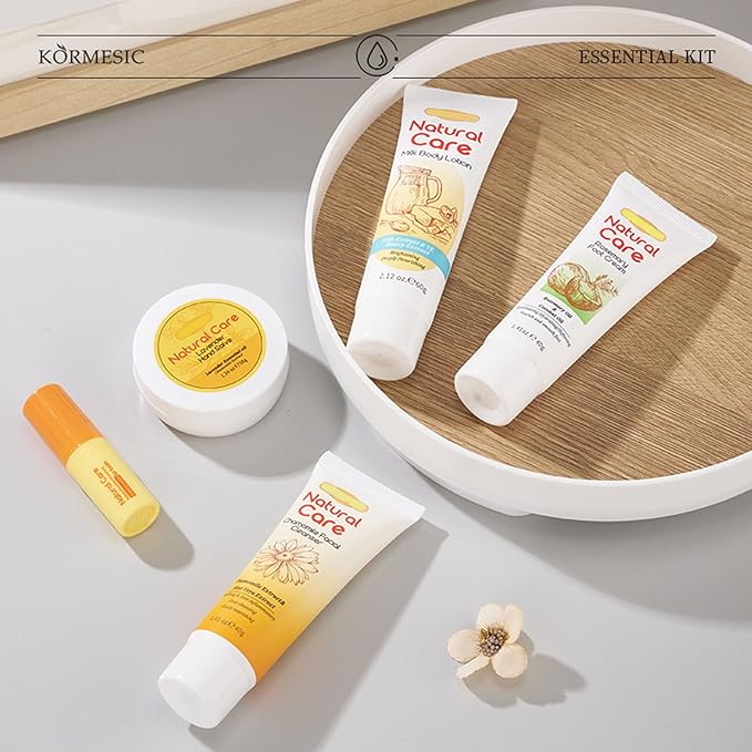 facial skin care set - facial gift sets for women - mini skincare products - body lotion, foot cream, cleanser, lip balm, hand salve-Velvo Beauty