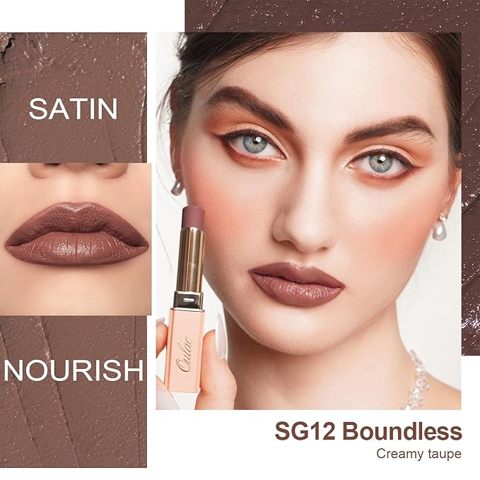 Oulac Color Rich Satin Lipstick Set For Women Nude Brown Lipsticks High Impact Lipcolor Tinted Lip Balm, Nourishing, Satin Finish, Moisturizing Creamy Formula, Vegan Gluten Free (10+12+13)-Velvo Beauty