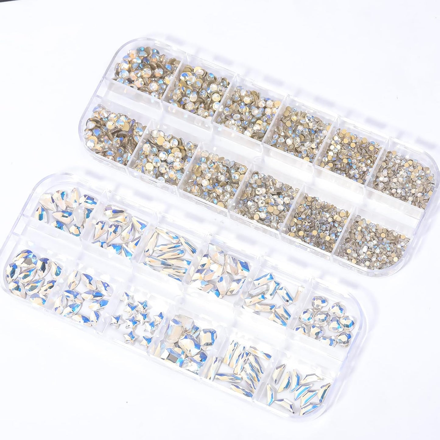 HNUIX Nail Rhinestones - 3D Multi Shape Size, Crystal Blue Moonlight Nail Gems, Flat Back, with Kit, for Nail Art, DIY Decorations-Velvo Beauty