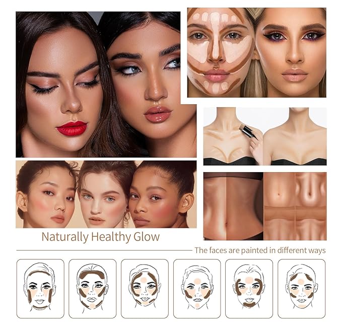 3Pcs Cream Contour Stick, with Highlighter Stick Bronzer Stick Blush Stick, Face Contour Stick Highlighter Makeup with Makeup Brush and Sponge for Sculpt the Cheeks, Long Lasting, Waterproof-Velvo Beauty
